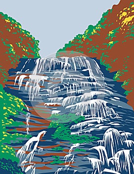 Amicalola Falls State Park between Ellijay and Dahlonega in Dawsonville Georgia USA WPA Poster Art