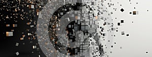 Amidst a cubist matrix of 3D digital pixels, the indistinct form of a person slowly emerges. photo