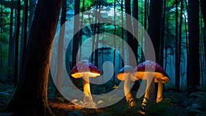 Amidst a fantastical forest, where reality blurs with illusion photo