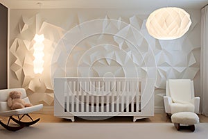Amidst a modern nursery, a mockup adorning a feature wall above a sleek crib. AI Generated