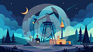 Amidst the peaceful night the oil derrick conjures visions of a futuristic world where man and machine work in tandem to photo