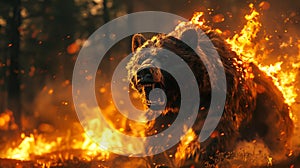 Amidst the ragging flames of burning forest, the wildlife faces a dire situation. Generative Ai photo