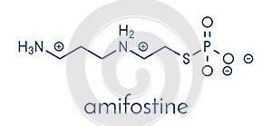 Amifostine cancer drug molecule. Adjuvant drug that protects against cancer chemotherapy side effects. Skeletal formula.