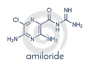 Amiloride diuretic drug molecule. Used in treatment of hypertension and congestive heart failure. Skeletal formula. photo