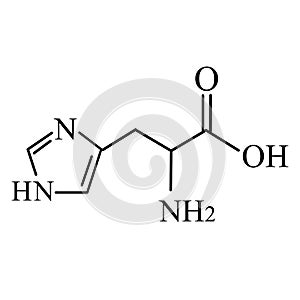 Amino acid Histidine. Chemical molecular formula Histidine amino acid. Vector illustration on isolated background