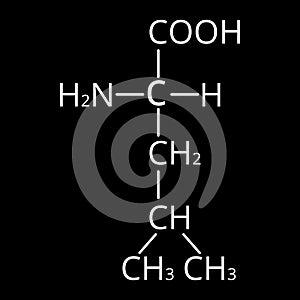 Amino acid Leucine. Chemical molecular formula of amino acid leucine. Vector illustration on isolated background