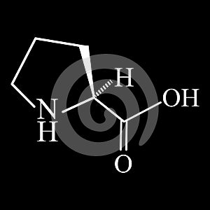 Amino acid Proline. Chemical molecular formula proline amino acid. Vector illustration on isolated background