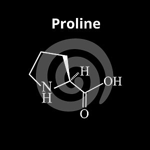 Amino acid Proline. Chemical molecular formula proline amino acid. Vector illustration on isolated background