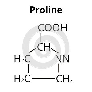 Amino acid Proline. Chemical molecular formula proline amino acid. Vector illustration on isolated background