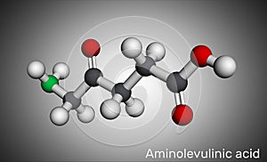 Aminolevulinic acid, 5ALA molecule. It is an endogenous non-proteinogenic amino acid. Molecular model. 3D rendering photo