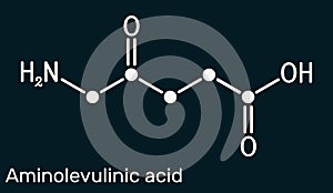 Aminolevulinic acid, 5ALA molecule. It is an endogenous non-proteinogenic amino acid. Skeletal chemical formula. Dark photo