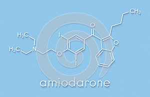 Amiodarone antiarrhythmic drug molecule. Skeletal formula.