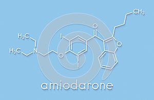 Amiodarone antiarrhythmic drug molecule. Skeletal formula. photo