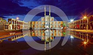 Amir Chakhmak Mosque as Seen Before Dawn During Blue Hour