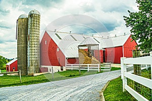Amish country farm barn field agriculture in Lancaster, PA US