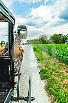 Amish country horse and buggy in Lancaster, PA US.