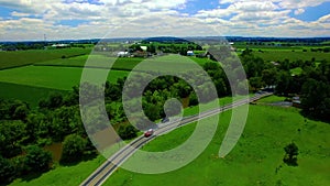 Amish countryside and amish farms by drone