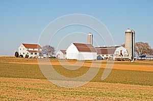 Amish farm barns and silo