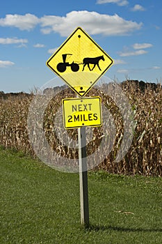 Amish Farm Horse Drawn Buggy Road Sign photo