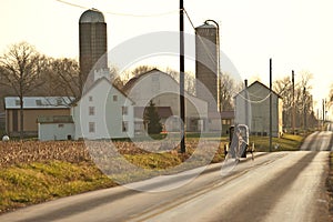 Amish horse cart and farm