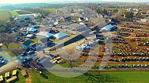 Amish Mud Sale as seen by Drone in Early Spring, Selling Buggies, Quilts and all types of Amish Goods