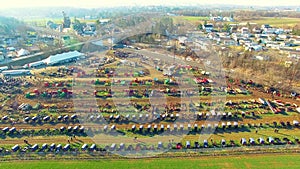 Amish Mud Sale as seen by Drone in Early Spring, Selling Buggies, Quilts and all types of Amish Goods