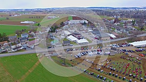 Amish Mud Sale as seen by Drone in Early Spring, Selling Buggies, Quilts and all types of Amish Goods