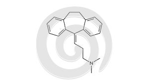 amitriptyline molecule, structural chemical formula, ball-and-stick model, isolated image dibenzocycloheptenes photo