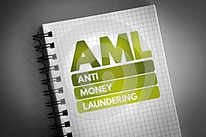 AML - Anti Money Laundering acronym on notepad, business concept background