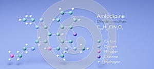 amlodipine molecule, molecular structures, dihydropyridines, 3d model, Structural Chemical Formula and Atoms with Color Coding