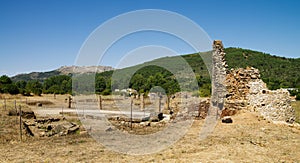 Ammaia roman city square and Marvao on background