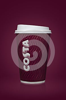 AMMAN, JORDAN, 26 August 2017: Costa Coffee cup, Costa Coffee is a British multinational coffeehouse company headquartered in Duns