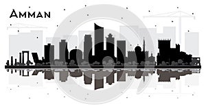 Amman Jordan City Skyline Silhouette with Black Buildings and Reflections Isolated on White