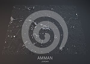Amman map, satellite view Jordan