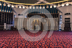 Amman - September 30, 2018: Inside the prayer hall of the Mosque of King Abdullah I in the center of Amman, Jordan