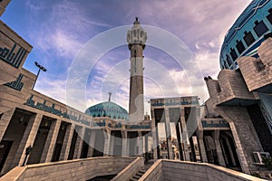 Amman - September 30, 2018: Mosque of King Abdullah I in the center of Amman, Jordan