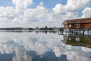 Ammersee boathouse near Munich in Bavaria Germany