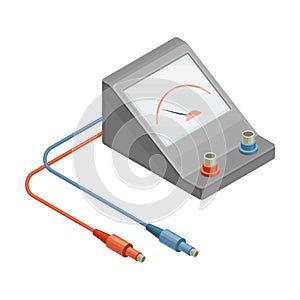 Ammeter as Measuring Instrument and Electric Power Object Isometric Vector Illustration