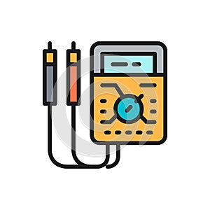 Ammeter, digital multimeter, electrical tool, voltmeter flat color icon.