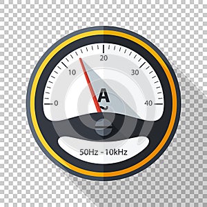 Ammeter icon in flat style on transparent background