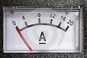 Ammeter, instrument scale. Measurement of electric current strength
