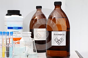 Ammonia in bottle, chemical in the laboratory