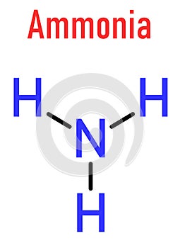 Ammonia NH3 molecule. Skeletal formula. Chemical structure