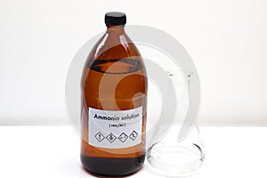 Ammonia Solution in bottle , chemical in the laboratory and industry