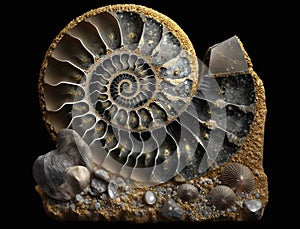 Ammonite fossil background created with Generative AI technology
