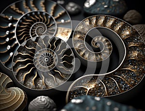 Ammonite fossil background created with Generative AI technology