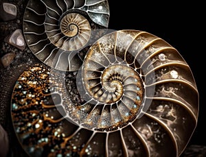 Ammonite fossil background created with Generative AI technology