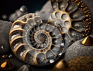 Ammonite fossil background created with Generative AI technology