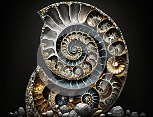 Ammonite fossil background created with Generative AI technology