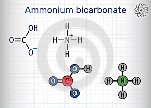 Ammonium bicarbonate, NH4HCO3, bicarbonate of ammonia, ammonium hydrogen carbonate molecule. It is food additive, Ãâ¢503. photo